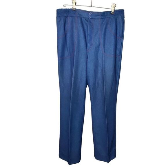 Vintage Pants - Vintage pull on elastic waistband polyester lightweight denim pants stretchy 70s